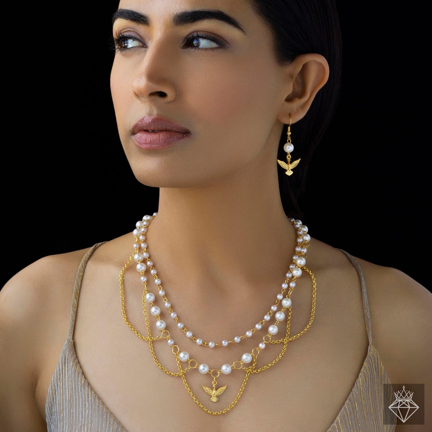 Anti-Tarnish Pearls & Bird Necklace Set With Earrings✨ Ivory