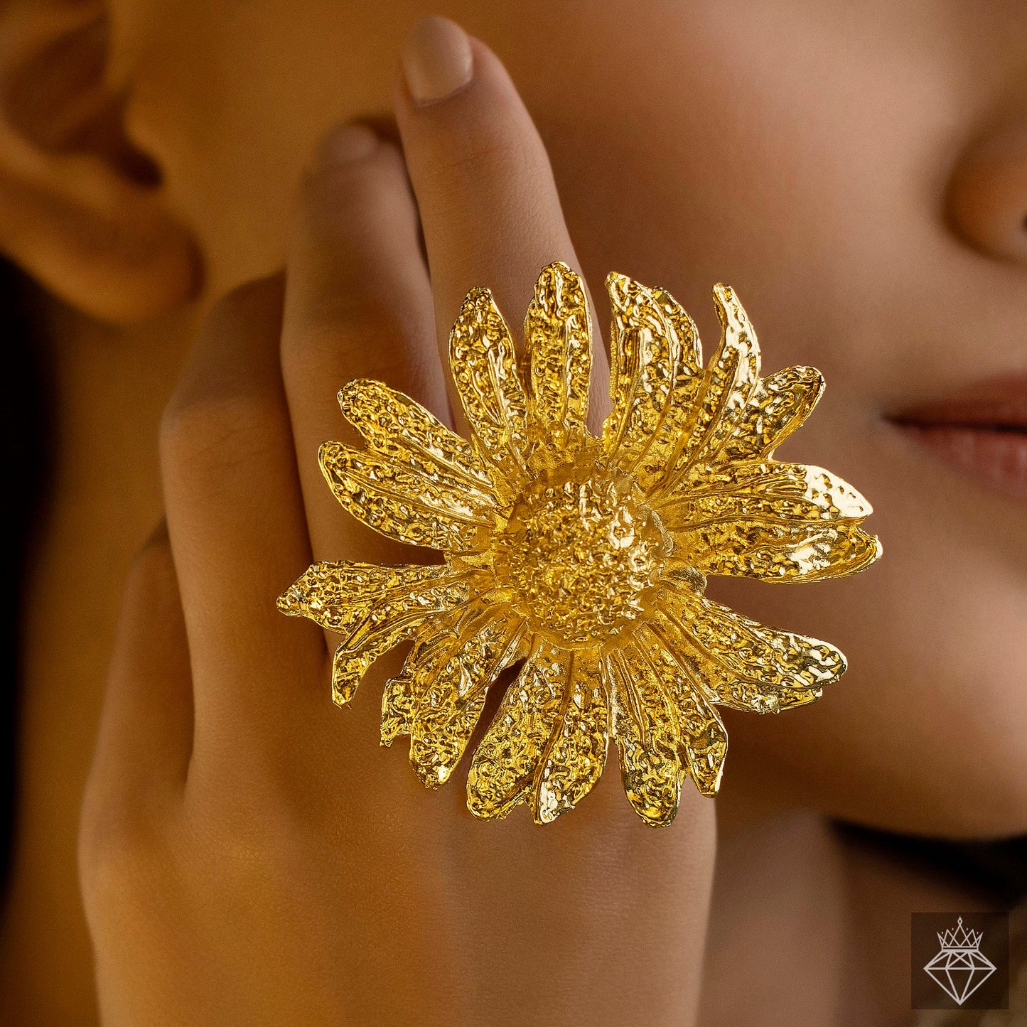 Anti-Tarnish Golden Sunflower Ring (Adjustable Size) Gold Finish
