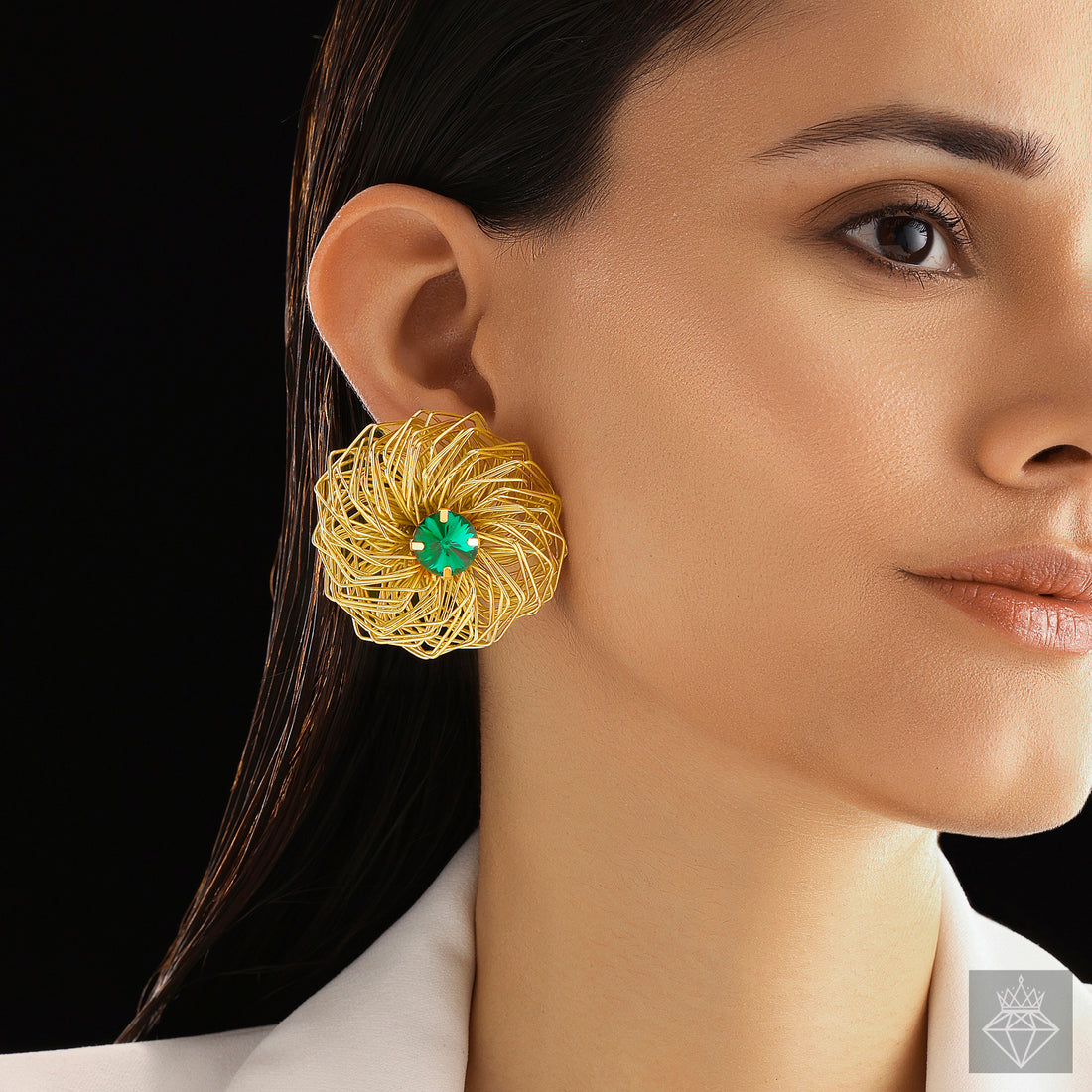 Anti-Tarnish Golden Nest Emerald Earrings✨
