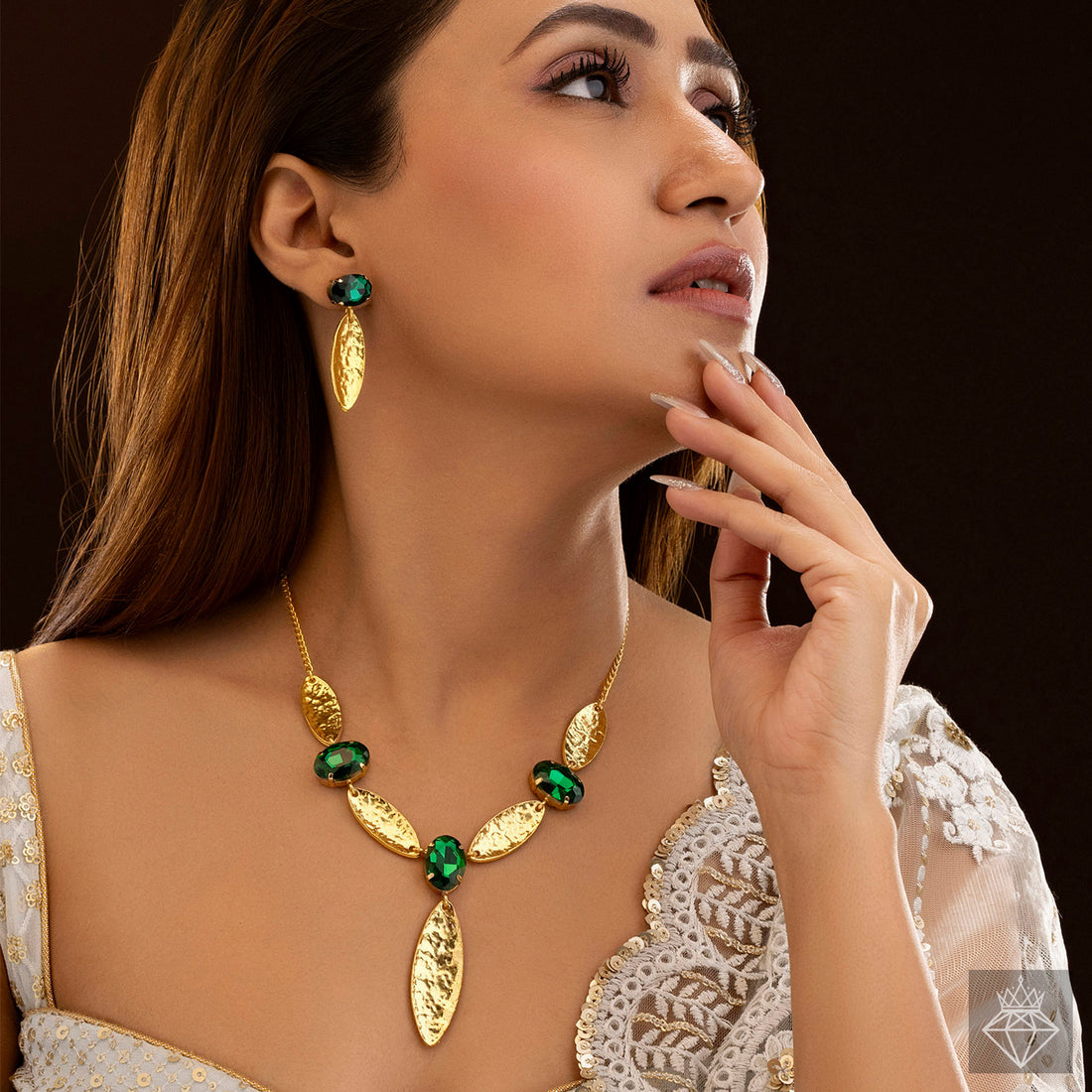 Anti-Tarnish Marquise Emerald Necklace Set With Earrings✨