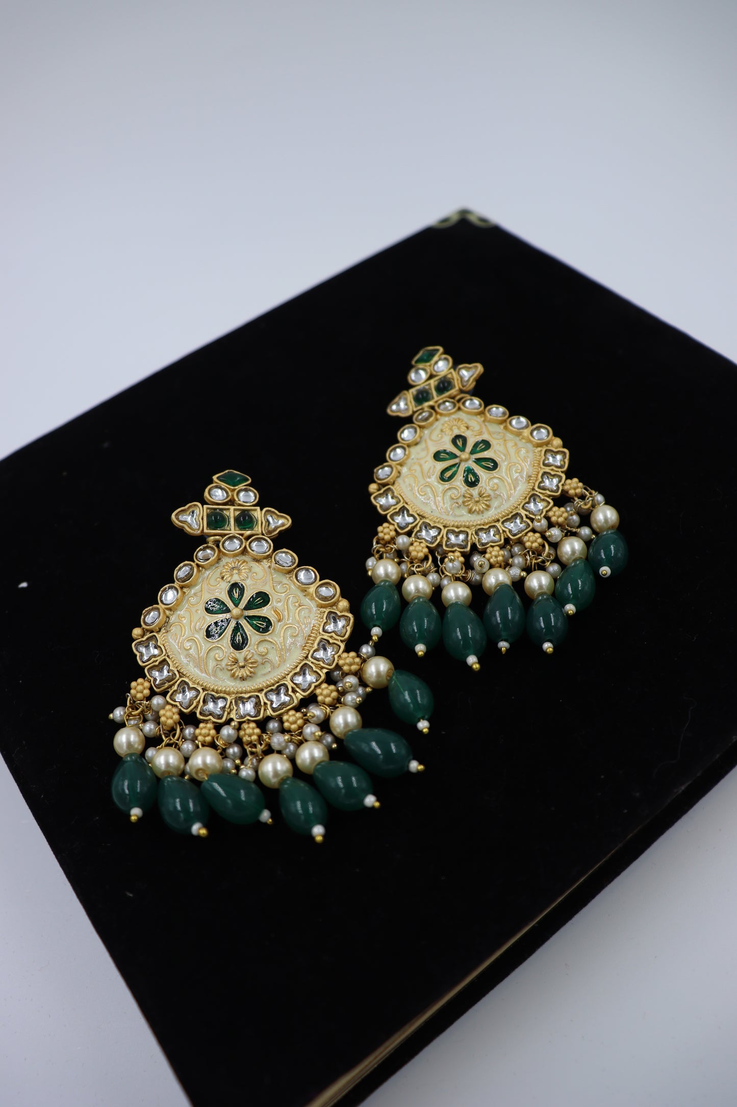 green pearl drop earring
