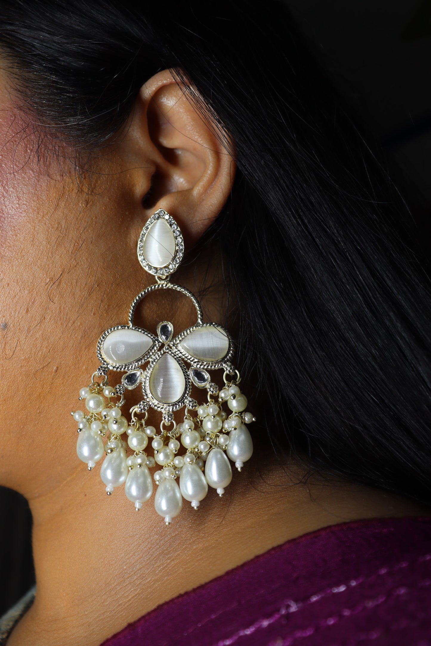 white pearl drop earring
