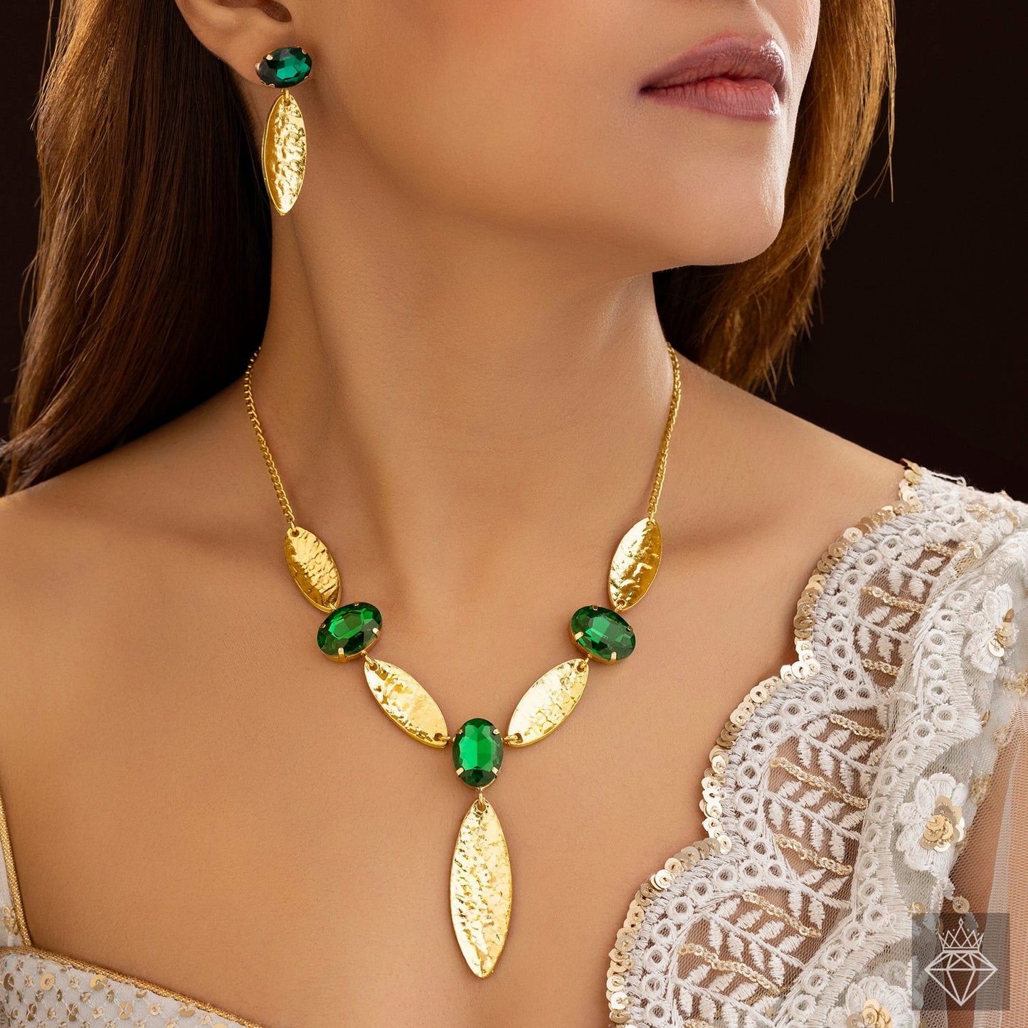 Anti-Tarnish Marquise Emerald Necklace Set With Earrings✨