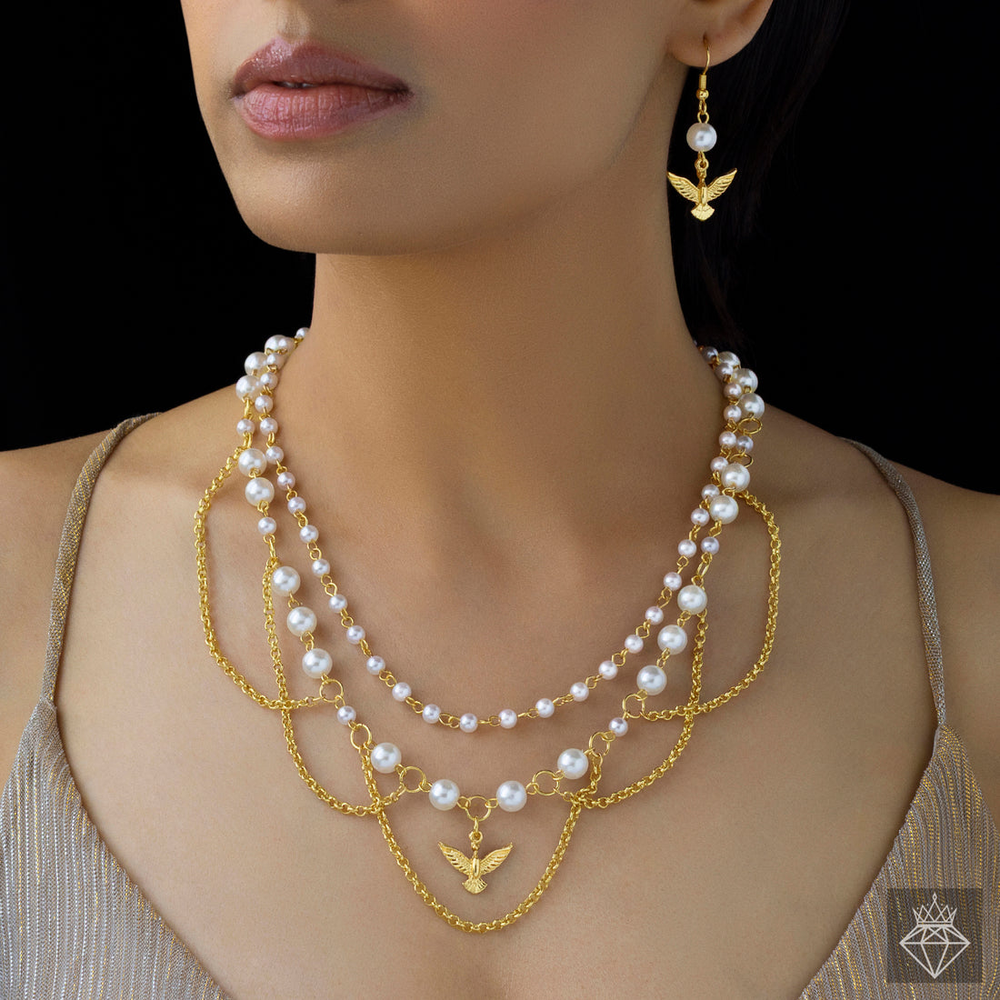 Anti-Tarnish Pearls & Bird Necklace Set With Earrings✨ Ivory