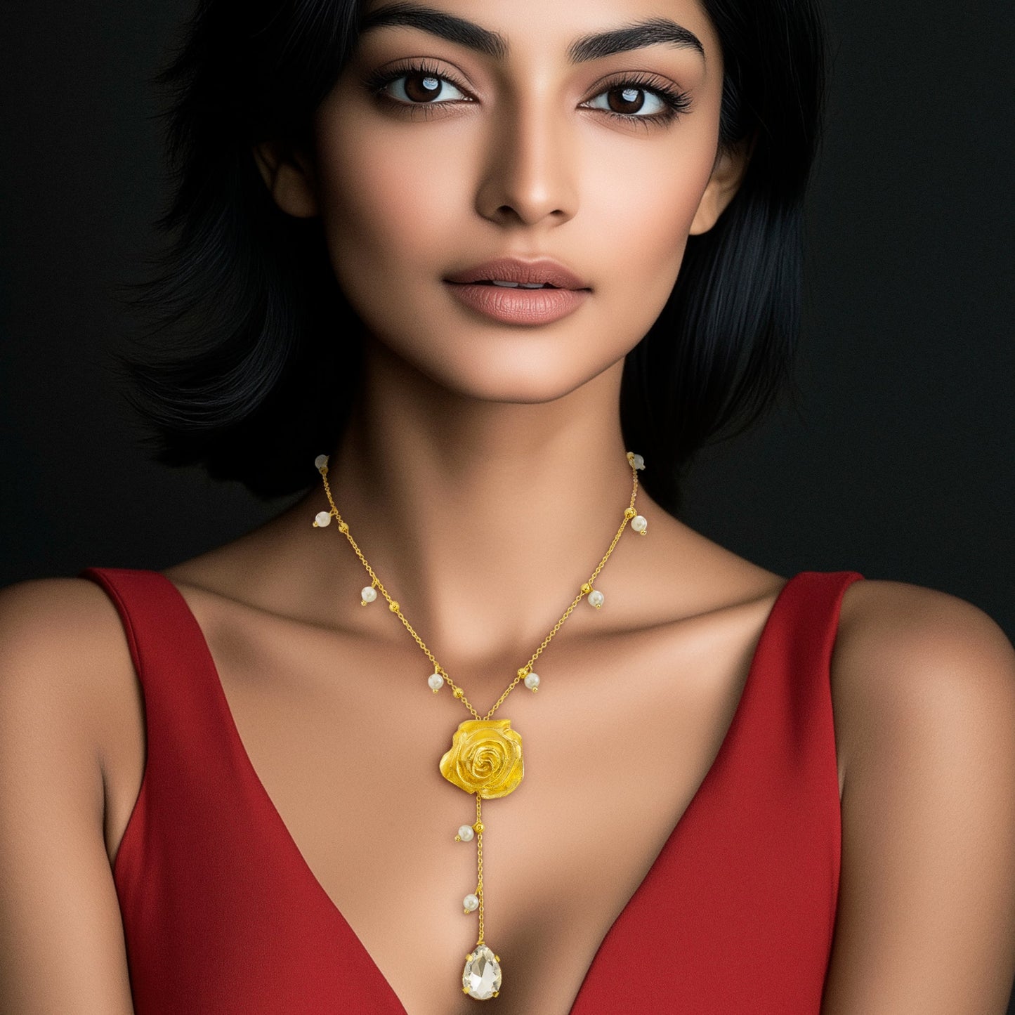 Anti-Tarnish Golden Rose Crystal Necklace✨