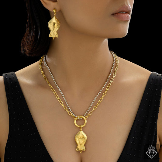 Anti-Tarnish Fish Necklace Set With Earrings✨