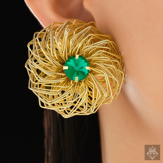 Anti-Tarnish Golden Nest Emerald Earrings✨