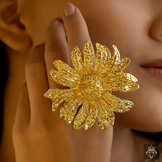 Anti-Tarnish Golden Sunflower Ring (Adjustable Size) Gold Finish