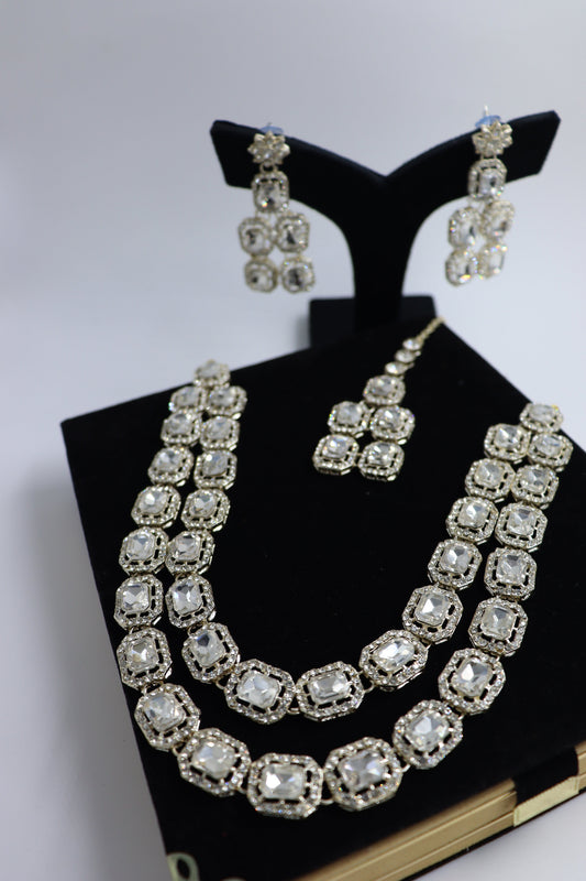stone studded silver necklace