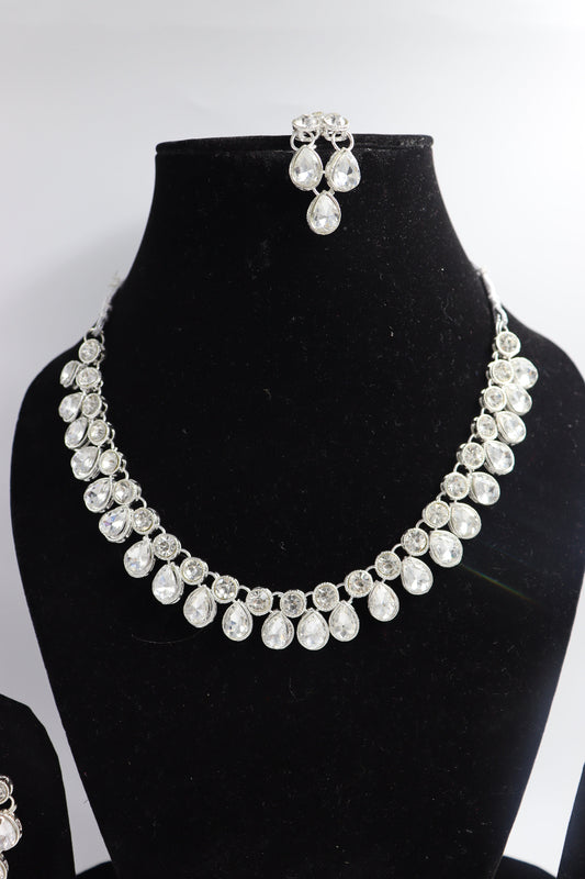 stone studded silver necklace