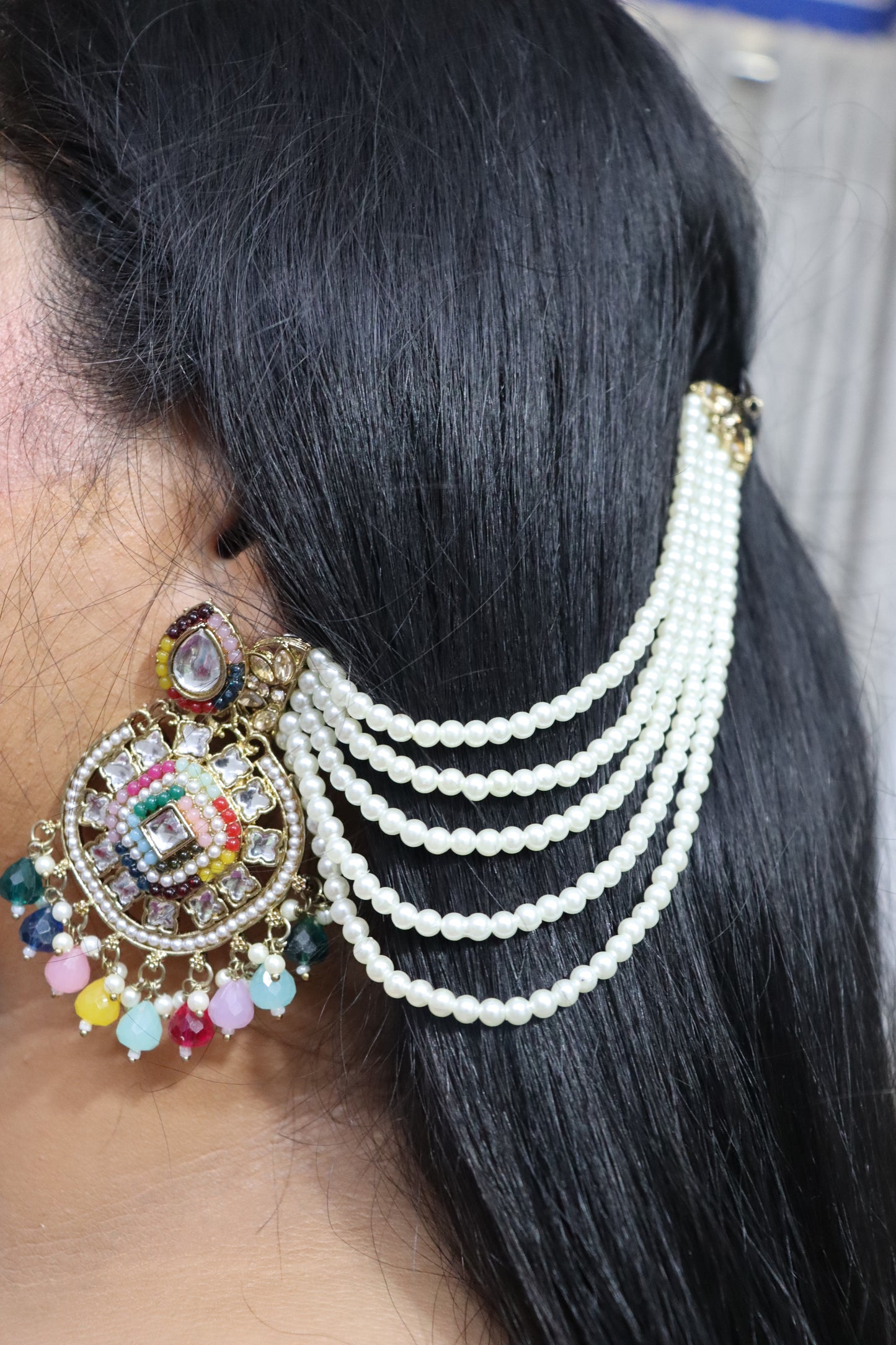 white pearl ear chain