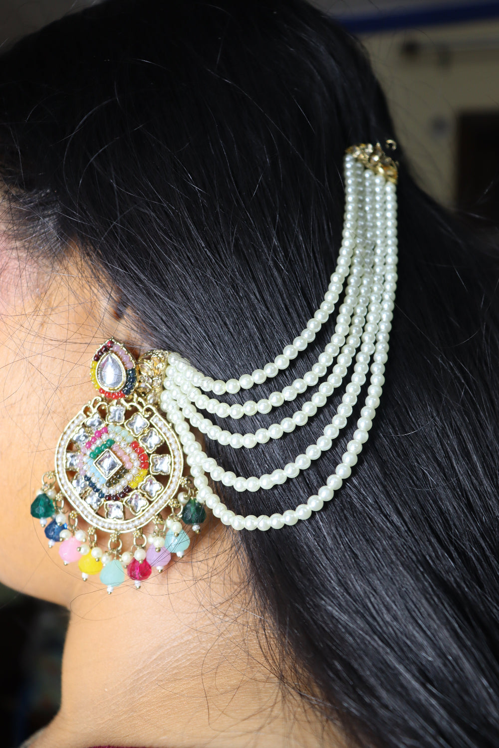 white pearl ear chain
