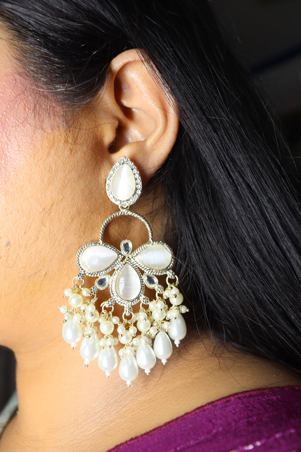 white pearl drop earring