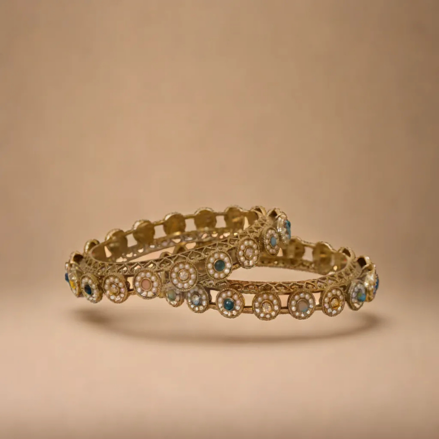 Set of 2 gold plated pearl bangles