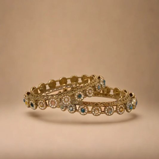 Set of 2 gold plated pearl bangles