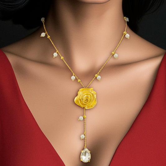 Anti-Tarnish Golden Rose Crystal Necklace✨